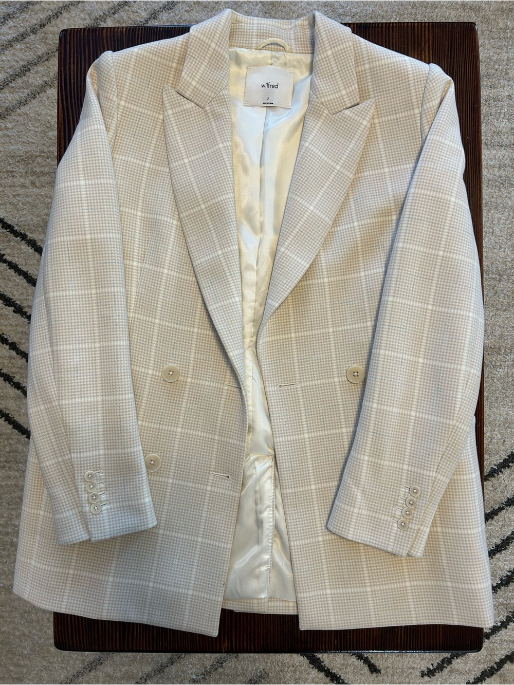 Wilfred Light Beige Plaid Double-Breasted Blazer